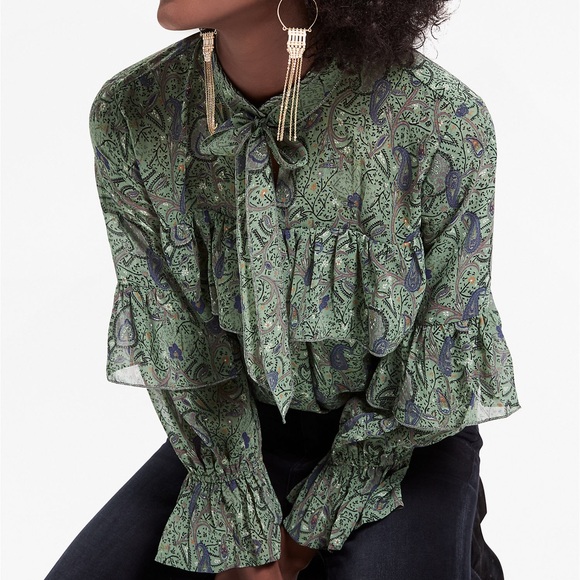 Lucky Brand High Neck Green Chiffon Blouse - Picture 4 of 4